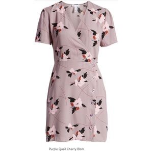 Leith Side Button Mini Dress in Purple Quail Cherry Blossom